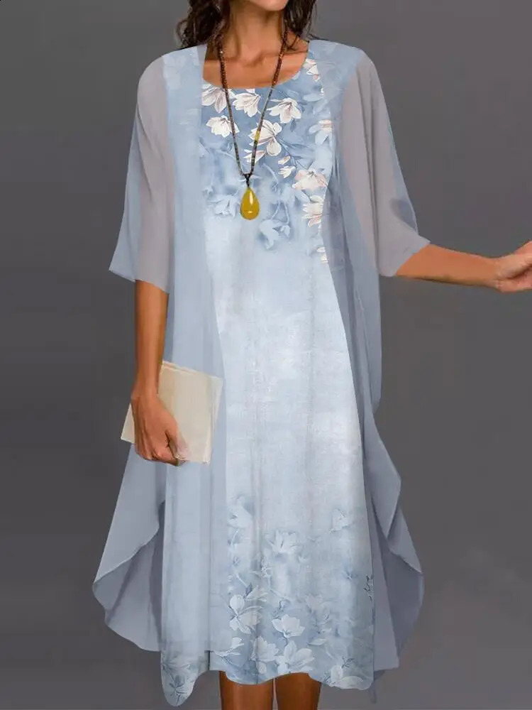 2024 Europe and the United States summer womens casual dress twopiece floral print round collar repi 260713BANJIA