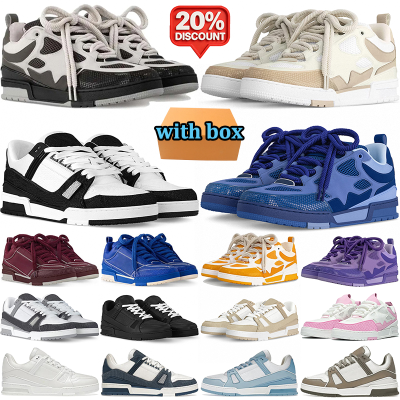 with box men women designer casual shoes durable trainer outdoor comfort skate sneakers fashion streetwear board shoe Embossed Leather black white