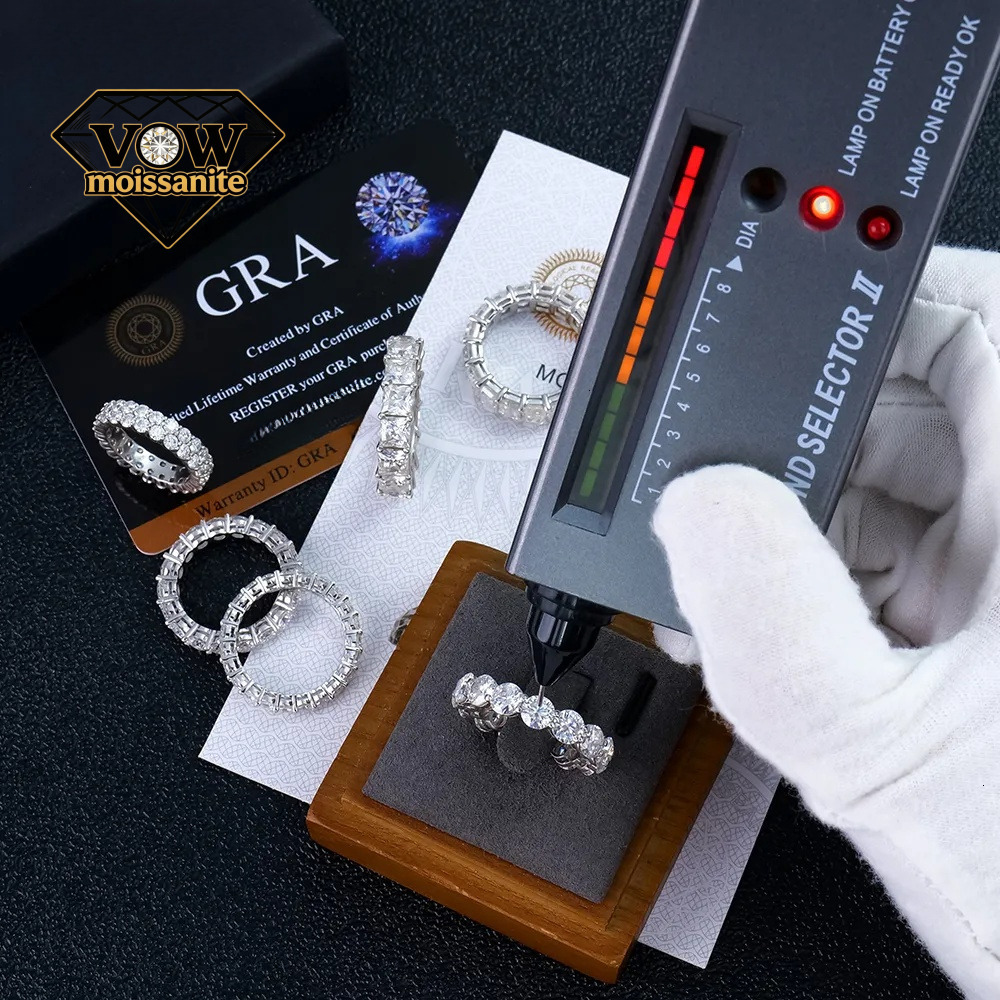 Pass test S925 Silver Princess Emerald Round Cut Vvs d Color Eternity Moissanite Diamond Hip Hop Tennis Ring for Men and Women