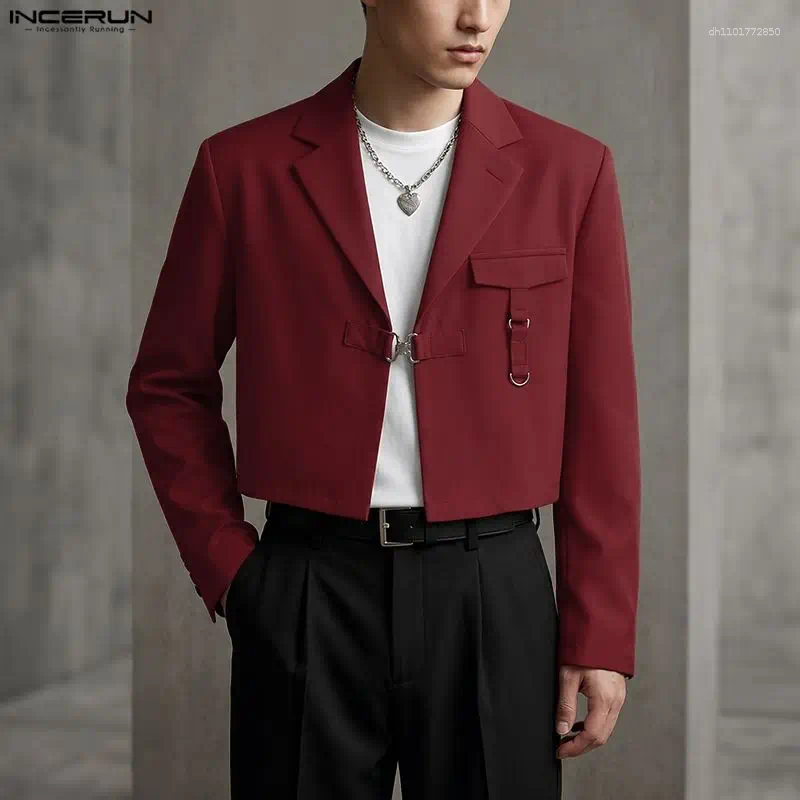 Men's Suits INCERUN Men Blazer Lapel Long Sleeve One Button Casual Crop Suit For Man Streetwear Korean Style 2026 Fashion Male S-5XL