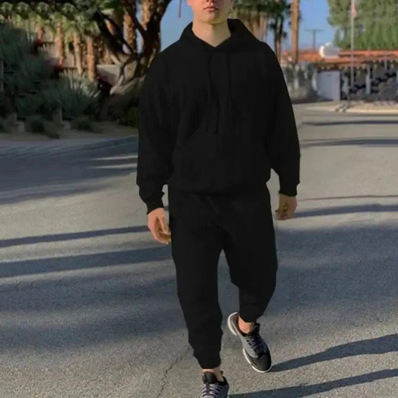 Men's Fashion Tracksuit Solid 2 Pieces Long Sleeve HoodyLoose Swearpants Casual Sportsuit Men 2025 est 260921