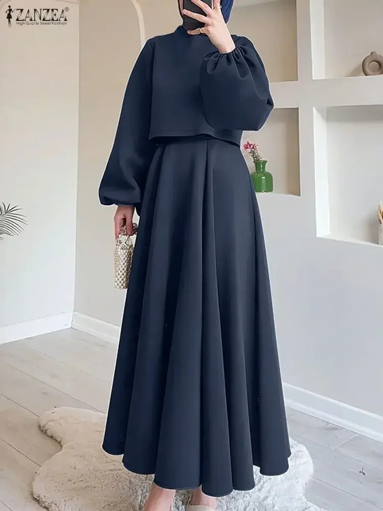 ZANZEA Women 2025 Autumn Matching Sets Office Outfits Elegant O Neck Long Sleeve Dress Solid Cropped Blouse Skirt Oversize 260720banjia