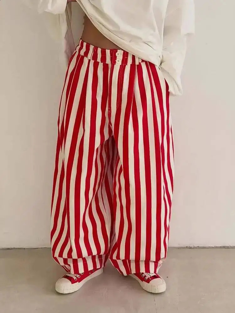LGRQ Office Lady Casual Trousers Elastic High Waisted Striped Fashionable Wide Leg Pants 2026 Summer Womens 19DB1959 260722BJ
