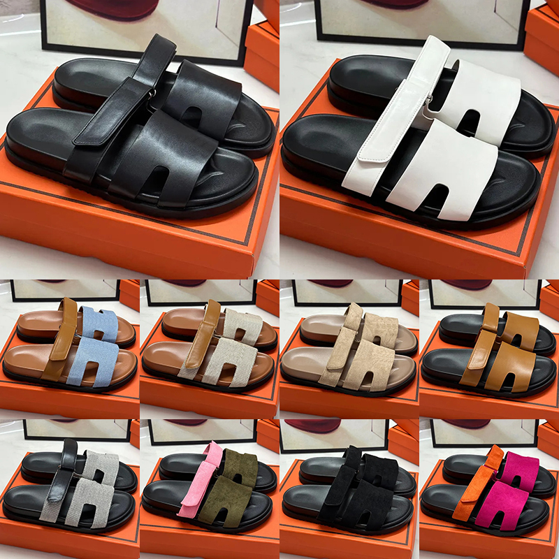 Chypre sandals free shipping designer for men women black white brown color-blocked suede leather slippers comfortable versatile summer slides