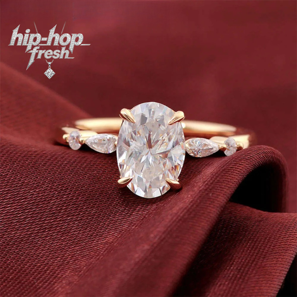 Wholesale Price Jewelry 10k/14k/18k Solid Real Gold 1ct/2ct/3ct D VVS Oval Moissanite Diamond Engagement Ring For Women
