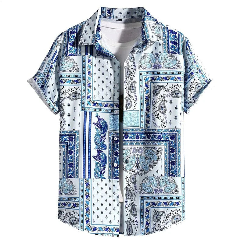 Retro Hawaiian Shirt For Men Summer 3d Printed Floral Short Sleeves Button Down Shirts Beach Vacation Street Tops Blouse Clothes 260717