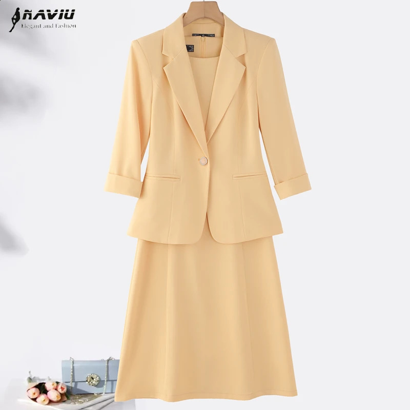 NAVIU Women Spring Summer Dress Suits Fashion Half Sleeve Jacket And Dresses Set Office Ladies Casual 2 Piece Work Wear 260720banjia