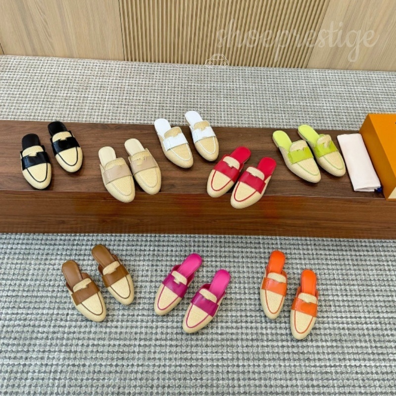 2026 High Quality Handcrafted Designer Color Block Raffia Mule Slides Lightweight Flat Shoes Suitable For Fashion Women Daily Casual Wear In Spring