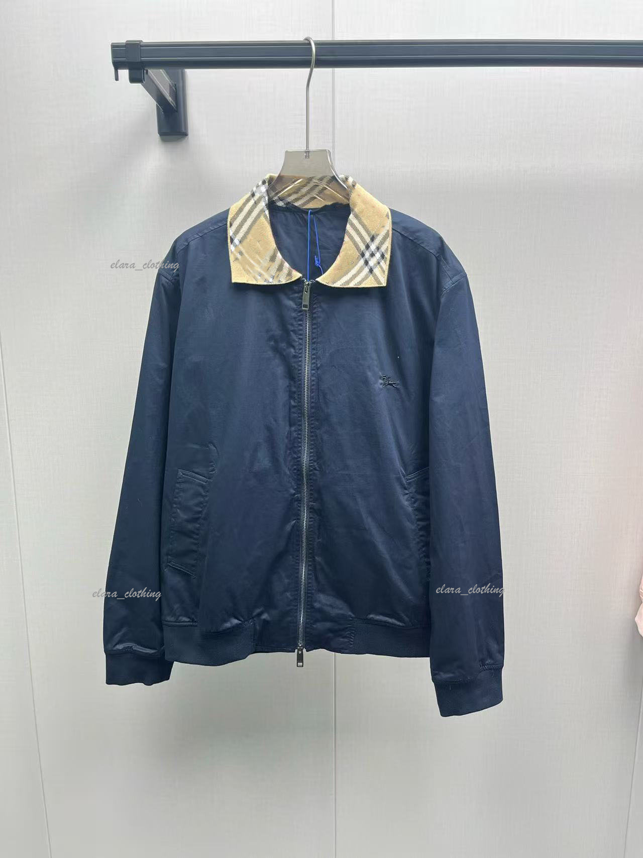 European Station 26 Spring/Summer New Plaid Collar Cotton Flight Jacket for Men and Women, Fashionable Casual Loose Turn-down Collar Coat d4