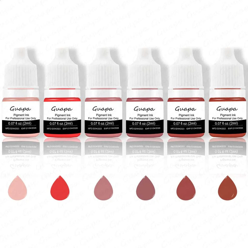 GUAPA 6PCS Luxe Lip Tattoo Ink Semi Permanent Makeup Sets Tint Lips Blush Beauty 2ml Microblading Pigments for Lips Shading 260723