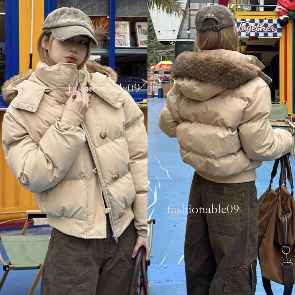 Women's Canada Down Autumn Winter Fur Hooded Jacket Wyndham Parka Outerwear Thick Dowon Cotton Padded Slim Short Parkas Man Cropped Puffer Bubb