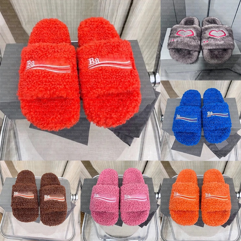 Designer Luxury Triangle Slides Sandals Men Wonen Slippers Ladies Wool Vinter Fur Fluffy Fury Warm Letters Sandals Confortable Fuzzy Girl Flip Flop