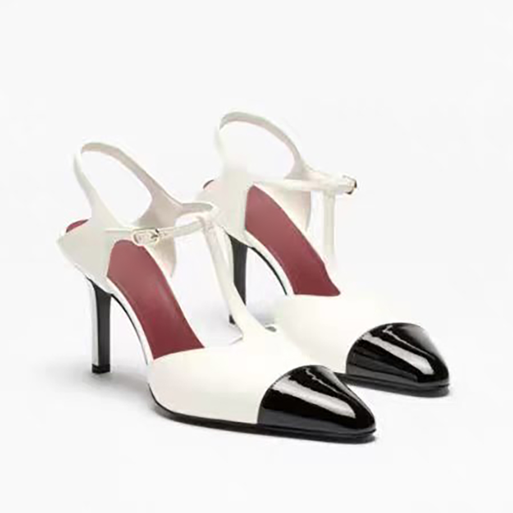 Sandali con tacco a spillo bhanel da donna di alta qualità. Scarpe eleganti con punta affilata in vera pelle con blocco colore, sandali firmati, sca
