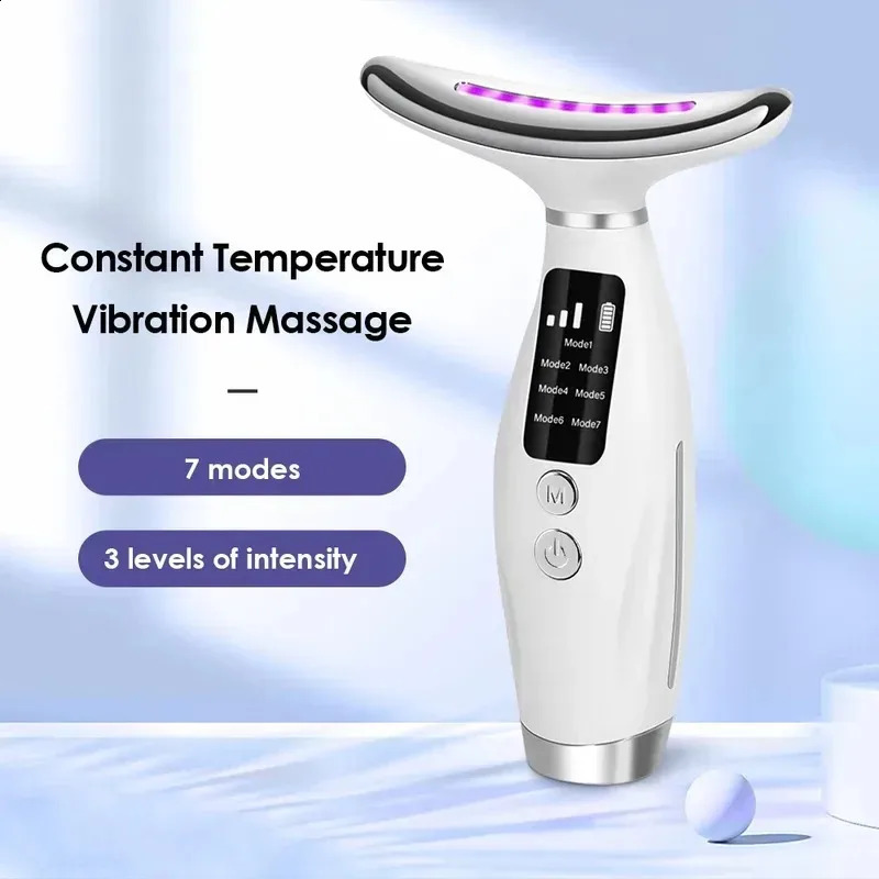 Portable 7 Colors LED Light Face Neck Massager 3 Gears Adjustable Gentle Vibration Skin 260722