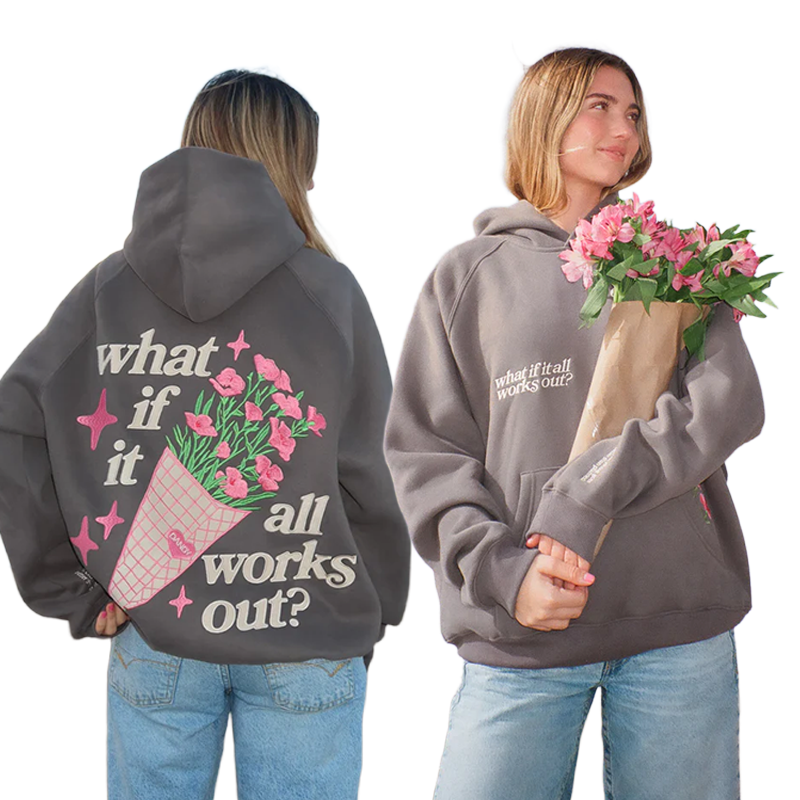 Women's plus size hoodie with embroidered letters at home, patch sleeves, hoodie head, casual street style, loose and comfortable top