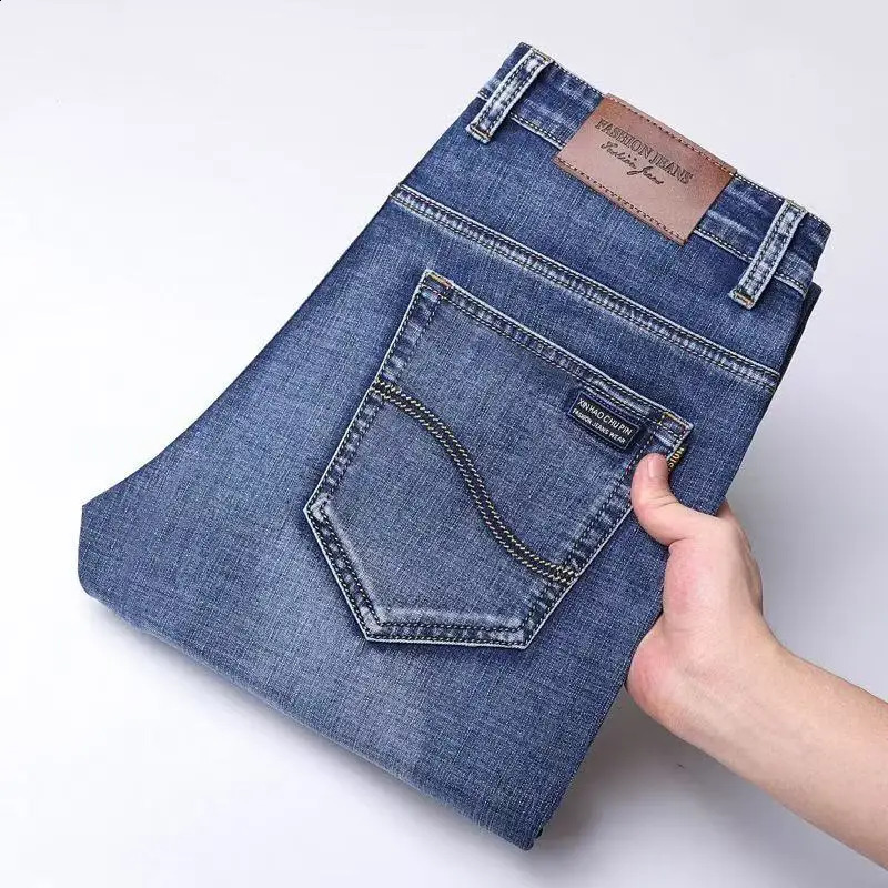 Business Mens Jeans Casual Straight Stretch Fashion Classic Blue Black Work Denim Trousers Male Clothing 260721banjia