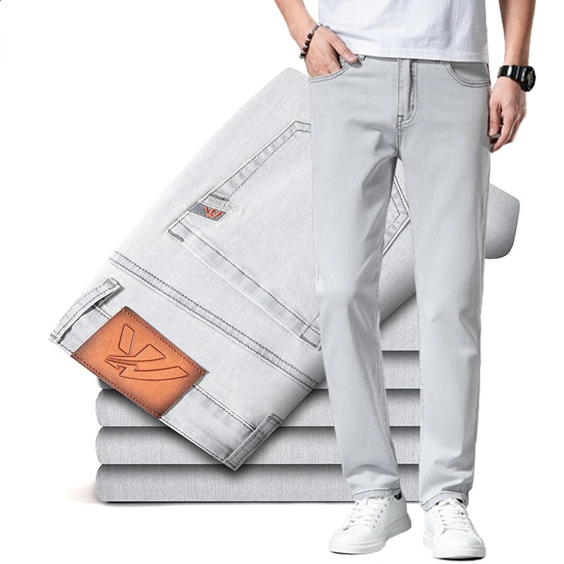 Mens Straight Business Jeans Spring Summer Thin Fashionable Casual Slim Elastic Male Clothing Denim Pants 260721banjia