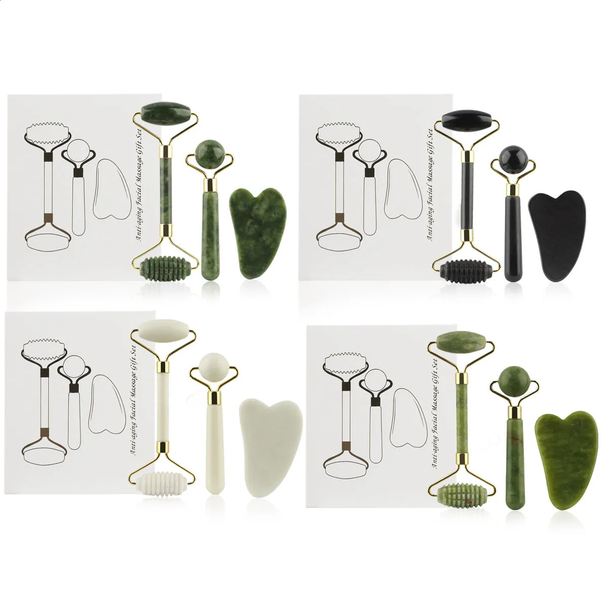 3-in-1 Jade Roller And Gua Sha SetRoller With Eye MassagerRidged Massager Tools For Skin Care Routine And Puffiness 260722