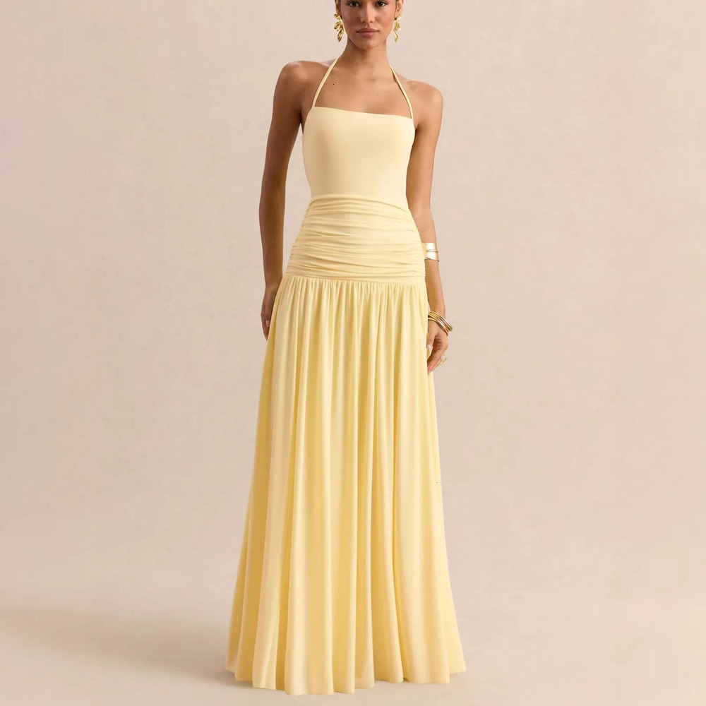 House Of Cb Designer Summer Womens Elegant Solid Color Strapless Halter Neck Backless Ruched Slim Fit Houselys Of Cb Dress Elegant Pleated Design Of
