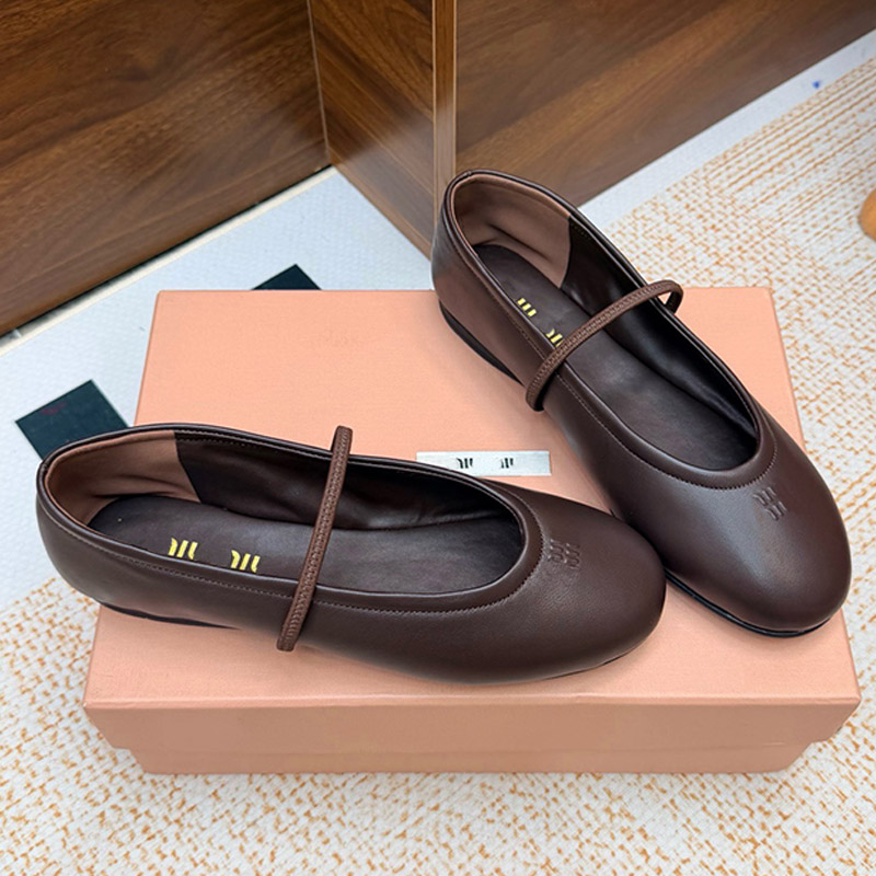 Ladies Autumn Summer Nappa Leather Ballerinas Upper Leather Covered Elastic Ballet Shoes Round Toe Thin Single Vintage Daily Office Shoes