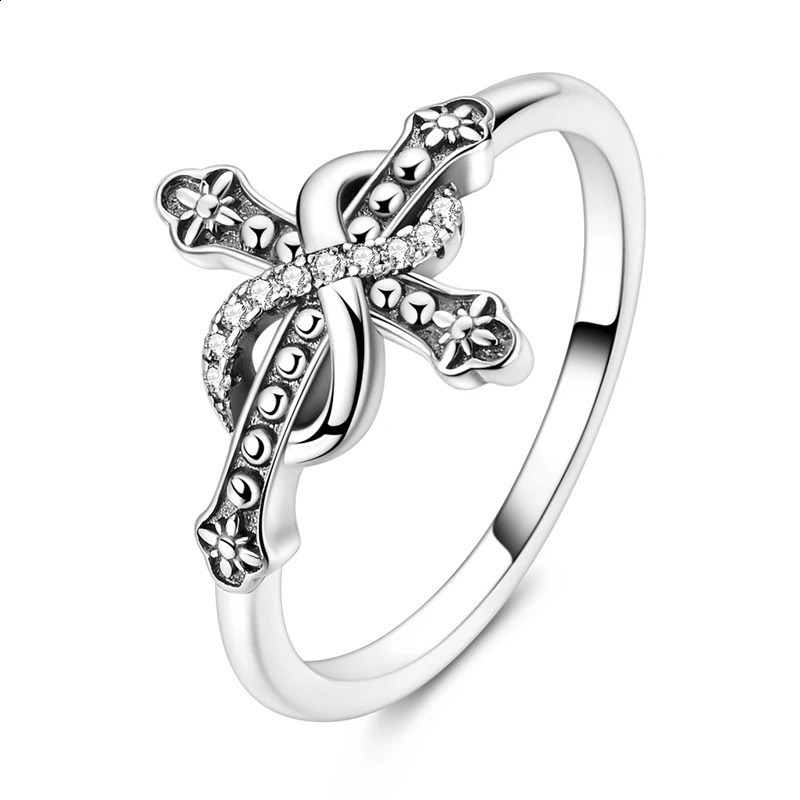 Original 925 Sterling Silver Sparkling The Cross and the Infinity Ring For Women Girls Jewelry Birthday Anniversary Gifts 260721