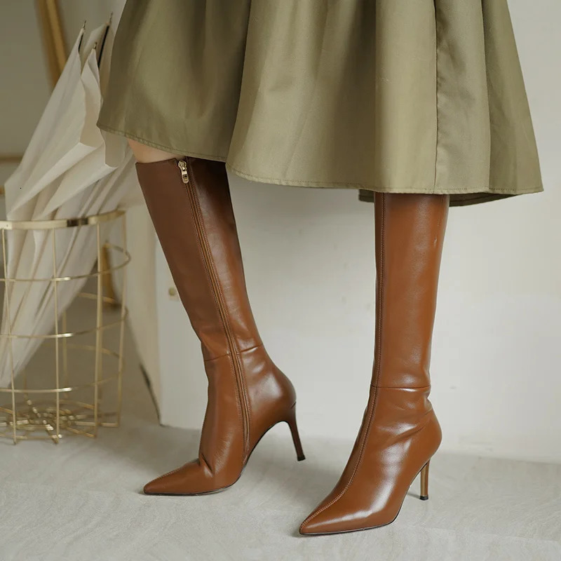 2025 Trend ner Sexy Stilettos Womens Modern Boots Autumn and Winter Pointed Over-the-knee Slim Shoes Zapatos De Mujer 260724