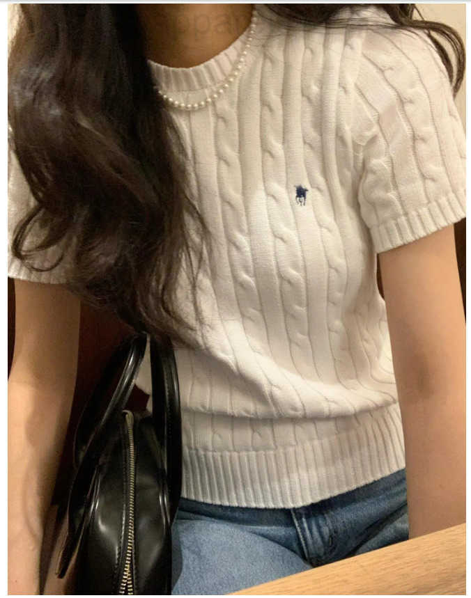 Top Designer Clothes Women Knitting Shirts Summer Pony Embroidered Slim Top Tees Womens Luxury Round Neck Solid Knitted T Shirt Stretch Pullover