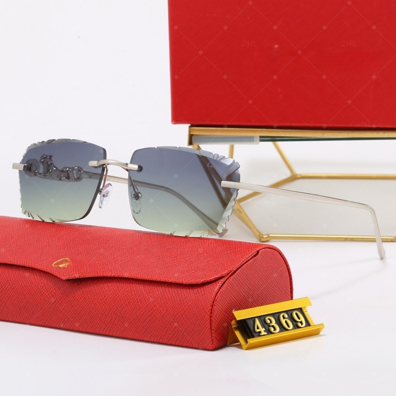 Mens Designer Rimless Square Sunglasses - Metal Frame C-Logo Accents Multi-Color Lens UV400 Protection Retro Luxury Glasses for Women Driving