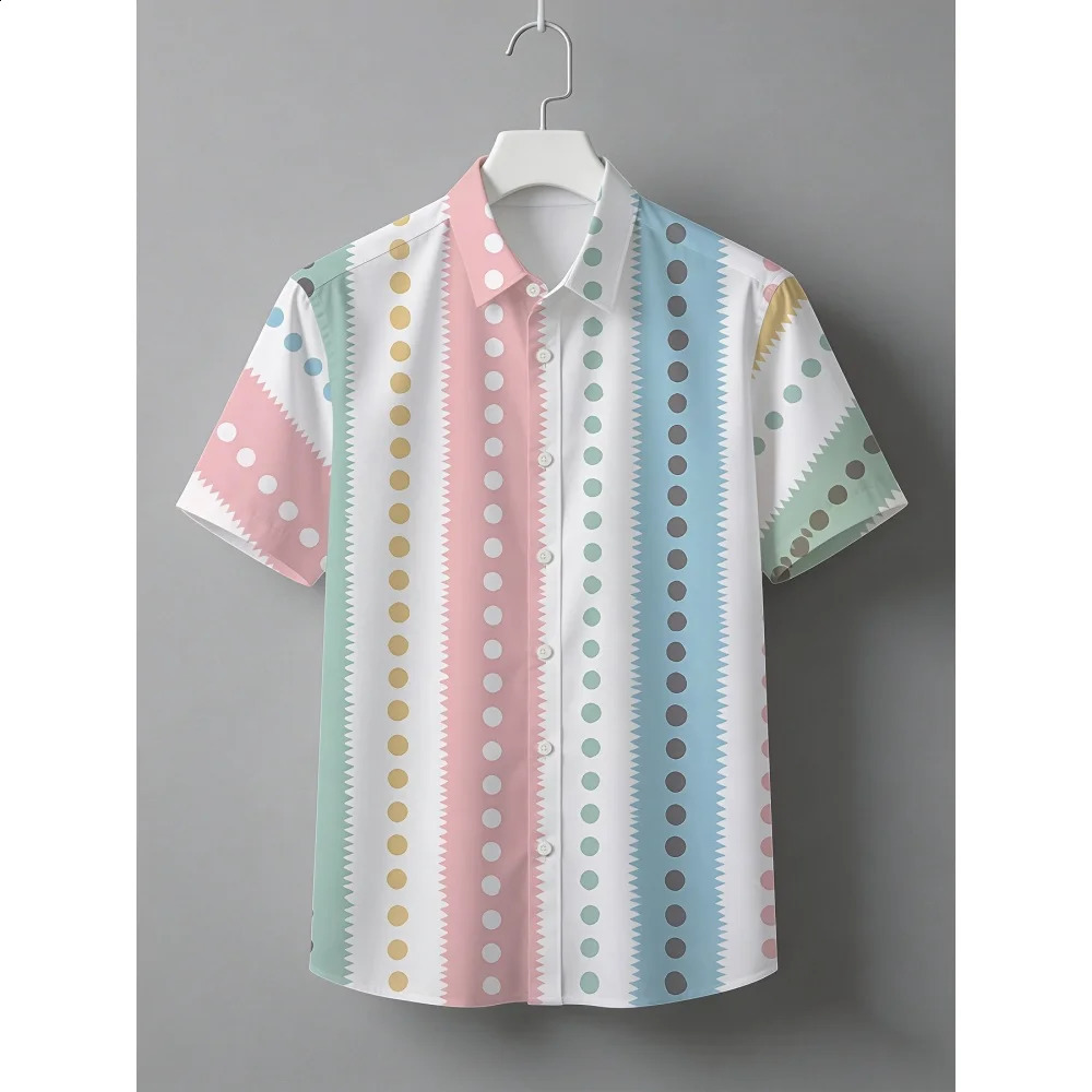 Mens Summer Polka Dot Striped Print Short Sleeved Shirt Men Fashion Streetwear Sleeve Blouse Hawaiian Beach Vacation Tops 260717