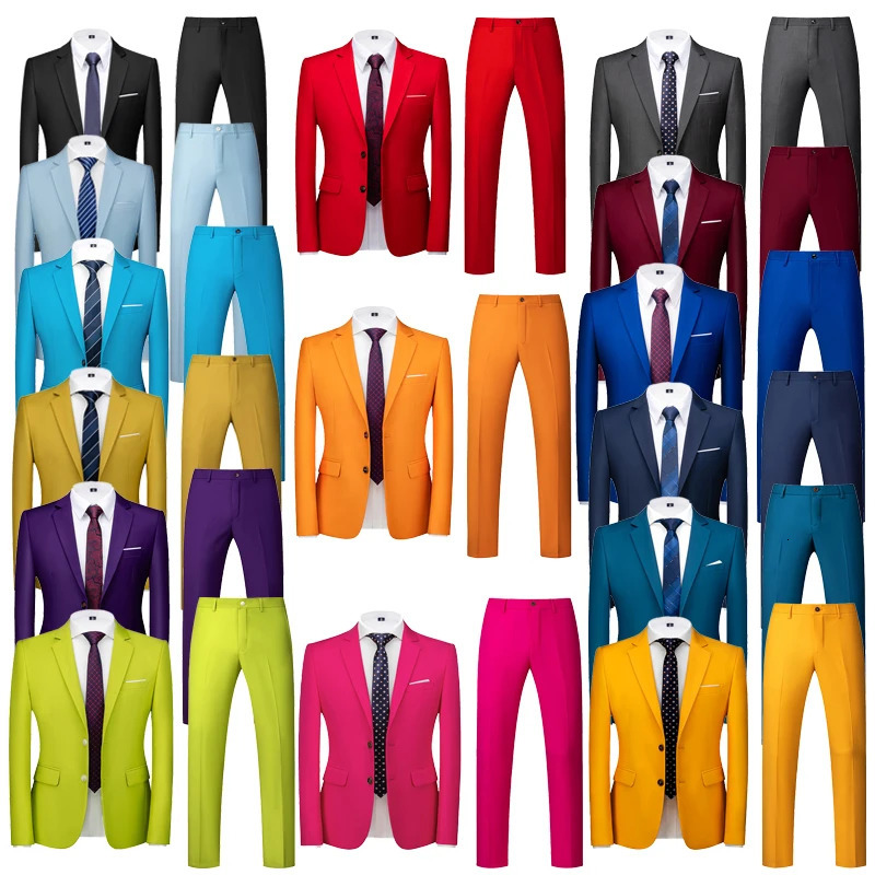 2025 Solid TwoButton Wedding Suits Set for Men15 Colors Available Business Casual SlimFit Mens Blazer Pants 2 Piece 260720banjia