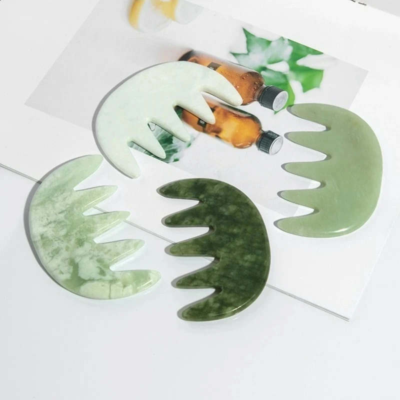 Natural Jade Gua Sha Large 5 Teeth Massage Comb Gouache Scraper Head Scraping Meridians Massage Xiuyu Jade Massager 260722