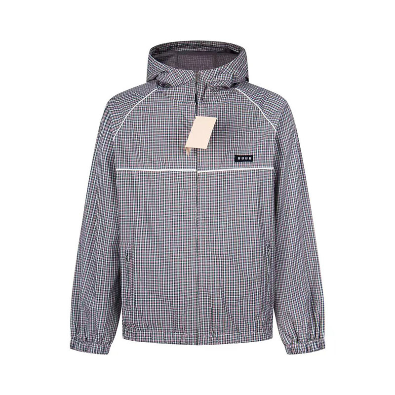 Designer Retro Plaid Hooded Windbreaker Zip Up Sporty Outerwear Spring Autumn hiking Jogging Outdoor Bomber Jacket For Women