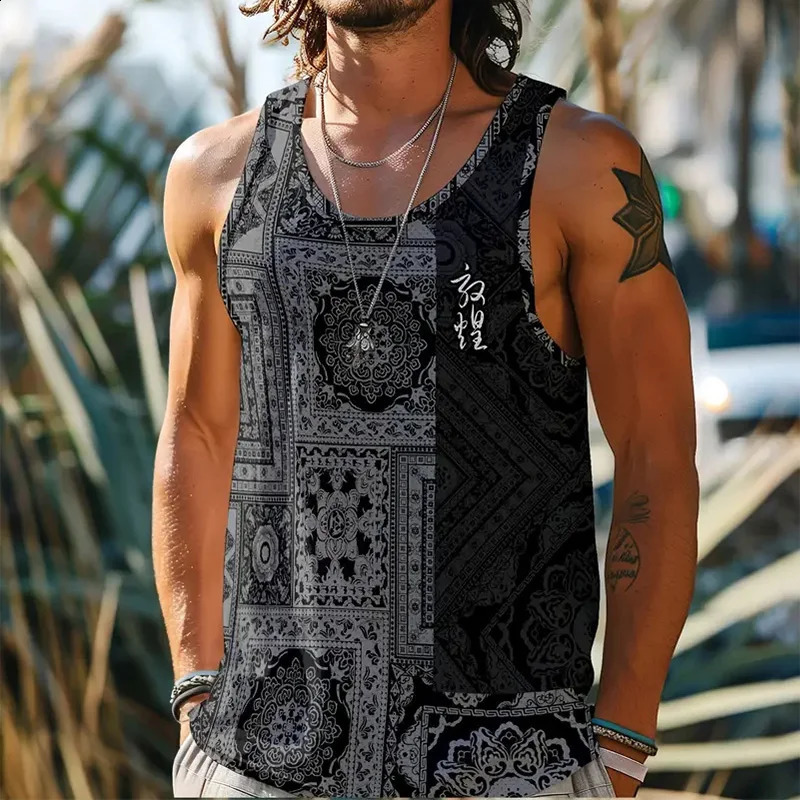 Retro Paisley Pattern 3D Print Tank Tops Summer Mens Street Oversized Fitness Gym Vest Beach Casual Sleeveless Top Man Clothing 260723BJ
