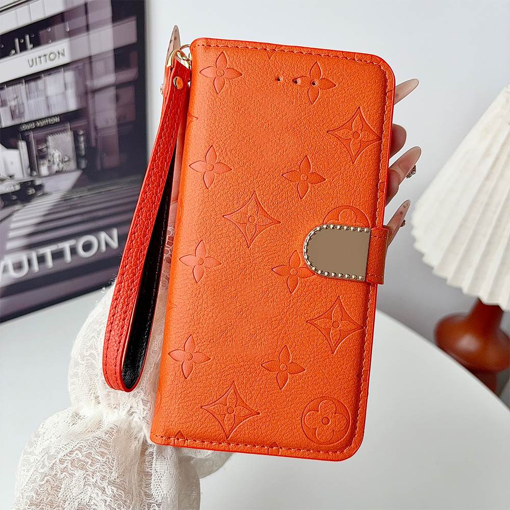 Orange Phone Case Leather Monogram iPhone Case For iPhone 17 Series 17 Pro Max Case Card Pocket Designer iPhone Holder for Apple iPhone 16 15 Plus 1