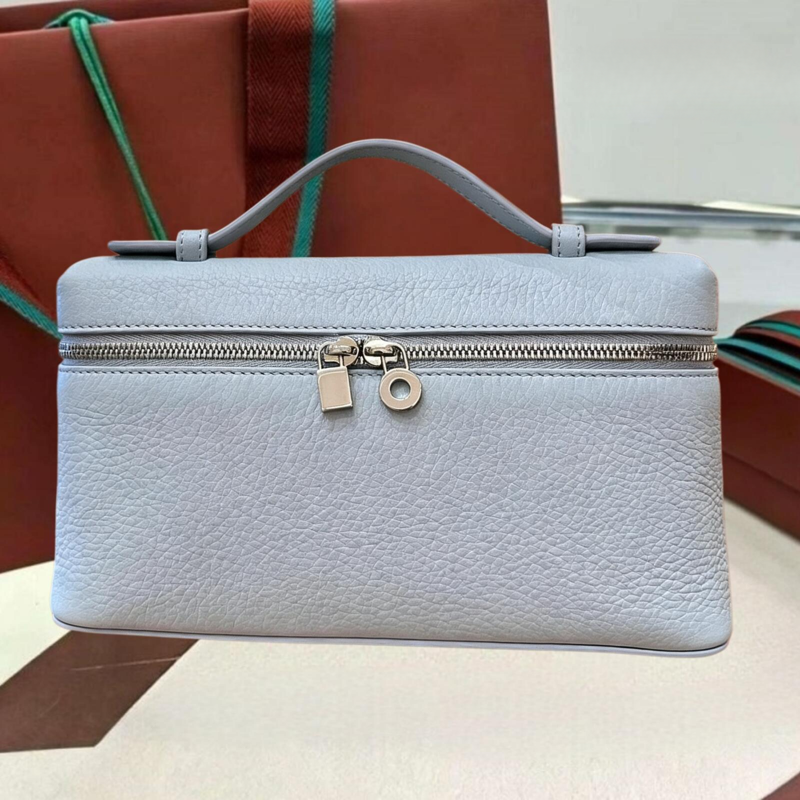 Designer Shoulder Bag Pocket L19 Calfskin Blue Celeste Tote Bag Luxury Lunch Box Bag Handle Vanity Crossbody Bag Size 191165CM Litchi Pattern Makeup