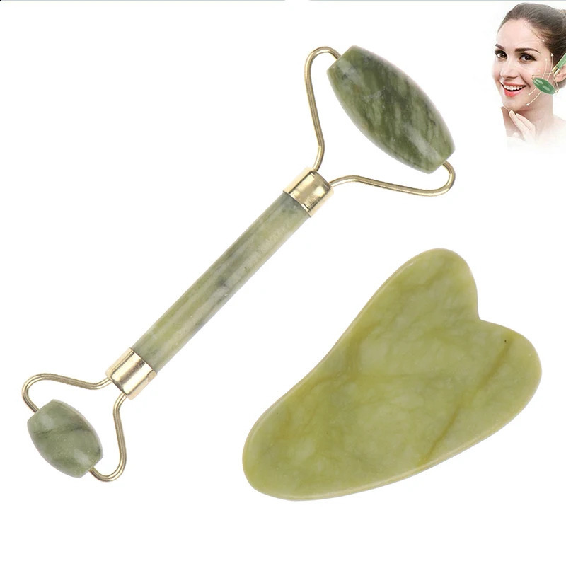 Natural Rose Jade Roller Face Massage Gua Sha Board Jade Massager Body Eye Scraping Acupuncture Face Lift 260722