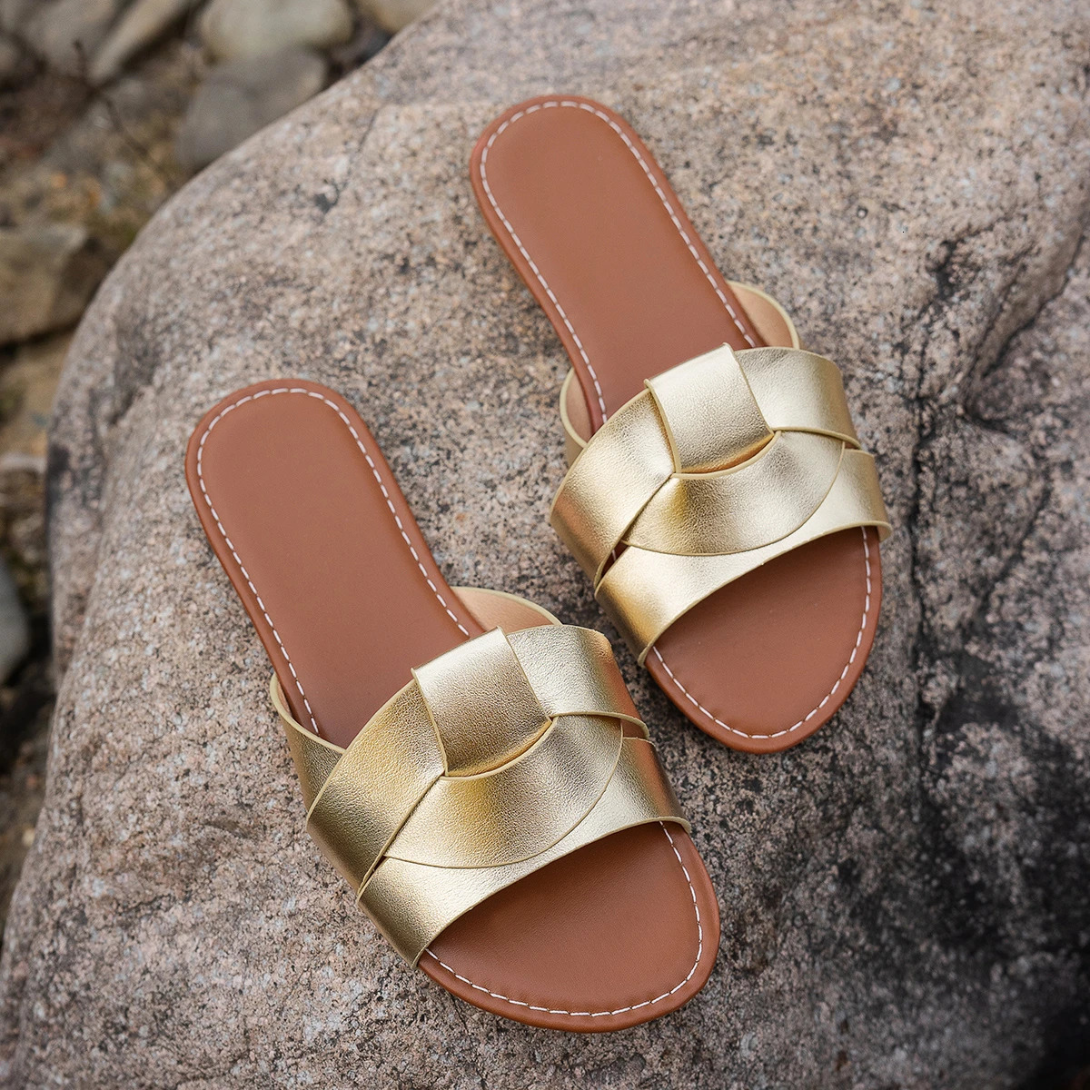 Summer Solid Color Flat Sandals 2025 Open Toe Outdoor Slippers Beach Womens Shoes Plus Size Zapatos De Mujer Slides 260724