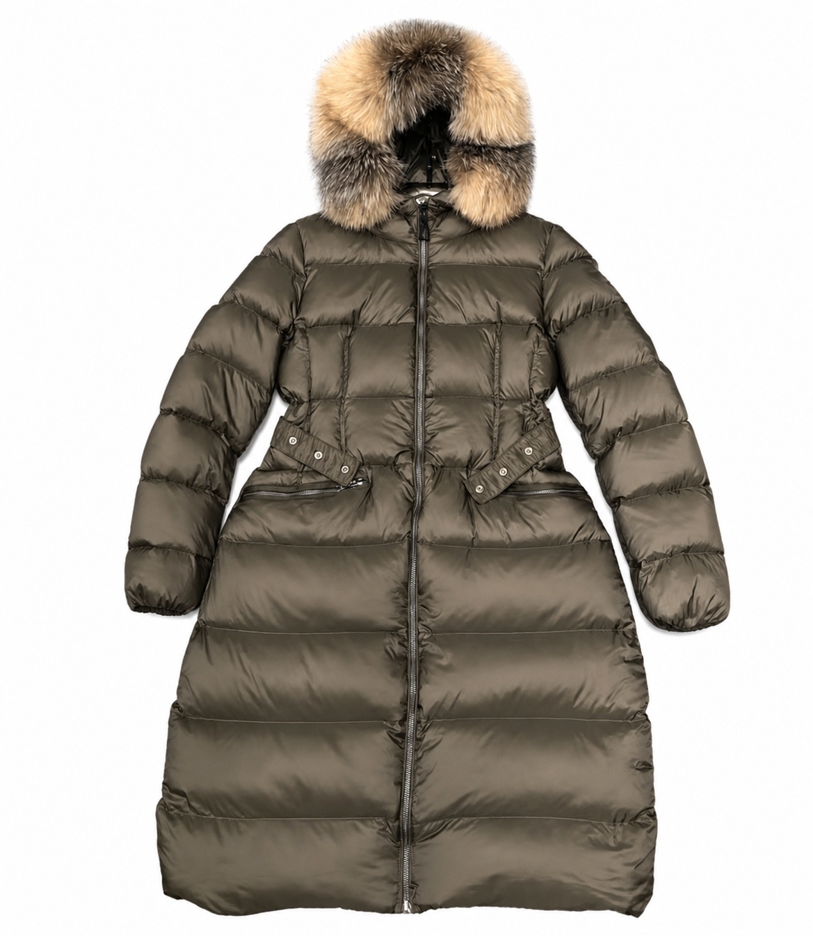 Zip Up Long Puffer Coat Women Black Hooded Belted Down Quilted Winter