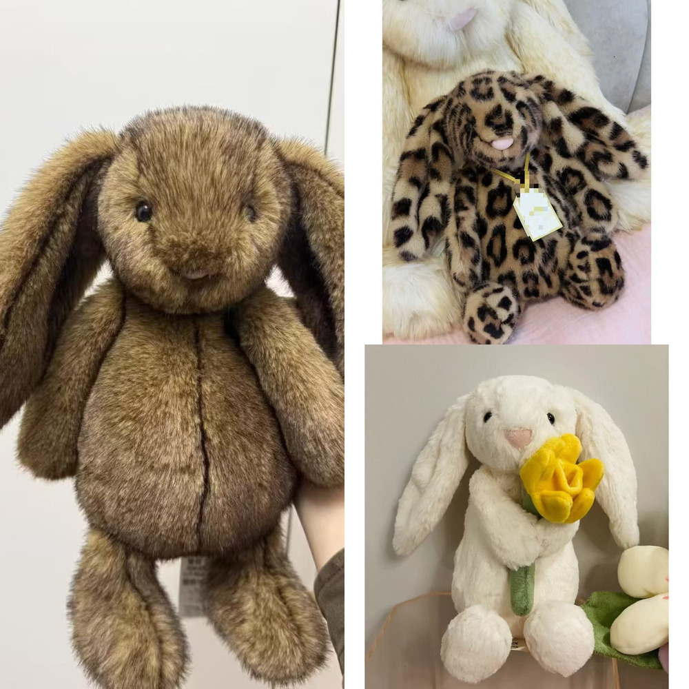 2026 Trend Floppy Bunny Plush Soft Long Ear Rabbit Stuffed Doll Multi Color Leopard Print Floral Lining Kids Comfort Toy Home Decor Gift MM58