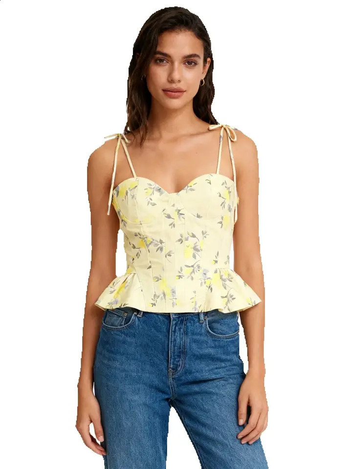 Chu Sau beauty Women Fashion Sweet Floral Print Cropped Tops French V Neck Sexy Backless Camisole Chic Ruffles Camis 260723