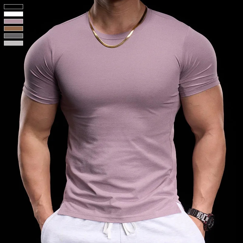 Gym Fitness Training Clothing Mens High elasticity Breathable Tight Short sleeved T shirt Running Sports 260723