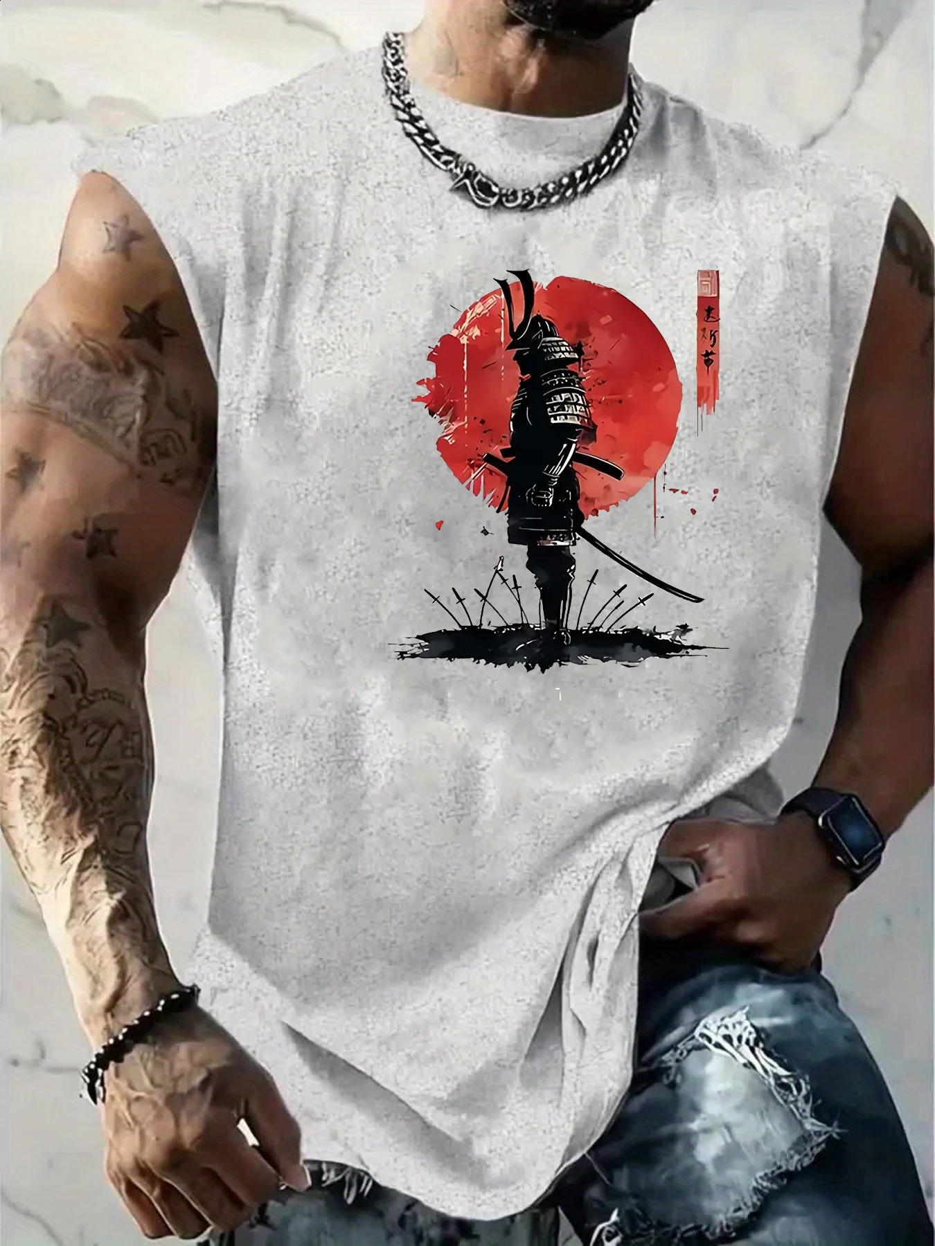 100 Cotton Mens Summer Classic Japanese Samurai Casual Sports Fitness Loose Comfortable Breathable Crew Neck Sleeveless Vest 260723BJ