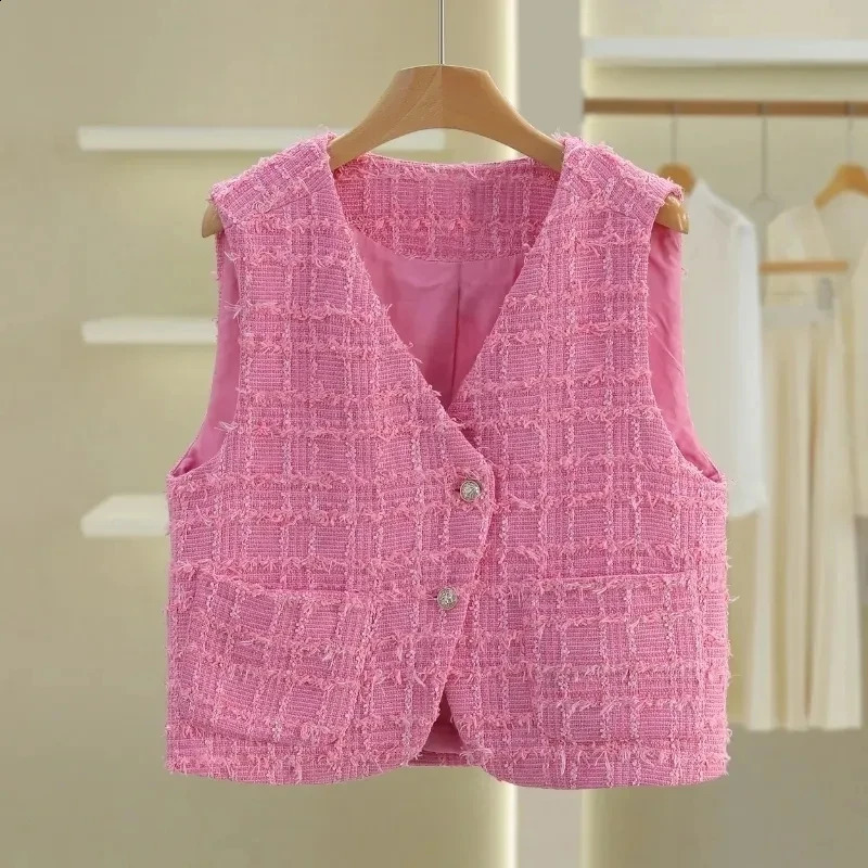 Womens Vest Jacket Spring Summer Temperament Tweed Female Waistcoat Leisure Comfortable High-grade Ladies Outwear 260723