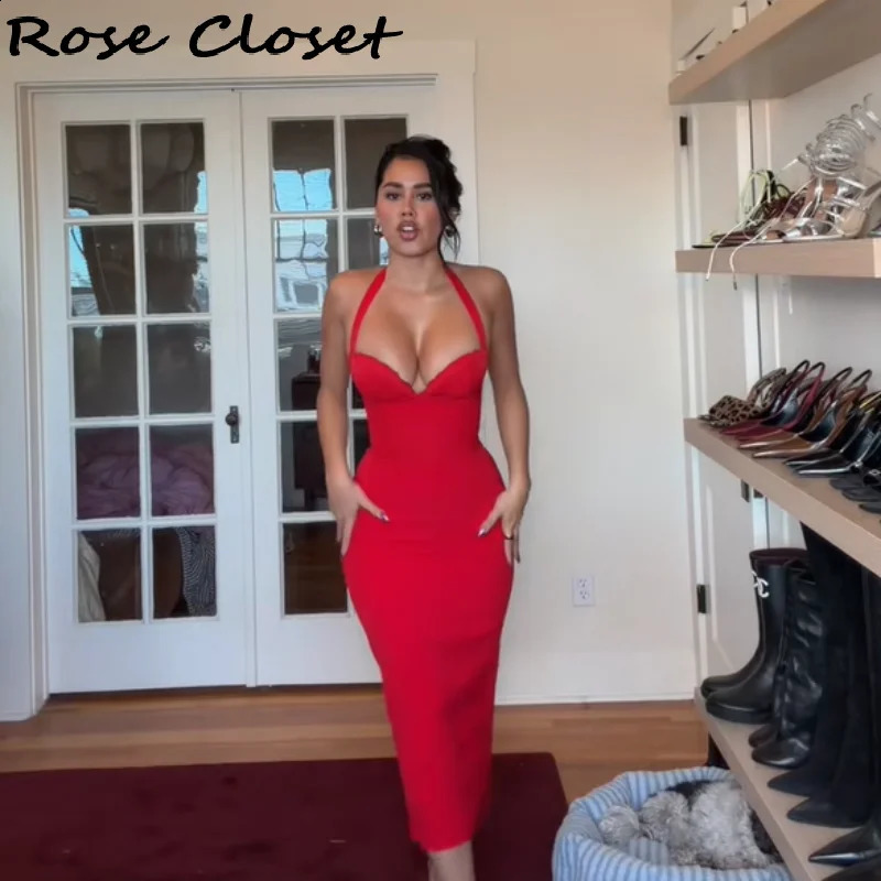 Sexy Bodycon Midi Dress Women Elegant Halter Neck Evening Gowns Adjustable Lace Up Party Club Vestidos 2026 Summer Dresses 260723