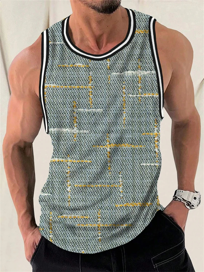 Simple Fashion Mens Summer Tank Tops Casual Daily Wear Sleeveless 3D Printed Crew Neck Vest Loose Breathable Streetwear Tops 260723BJ