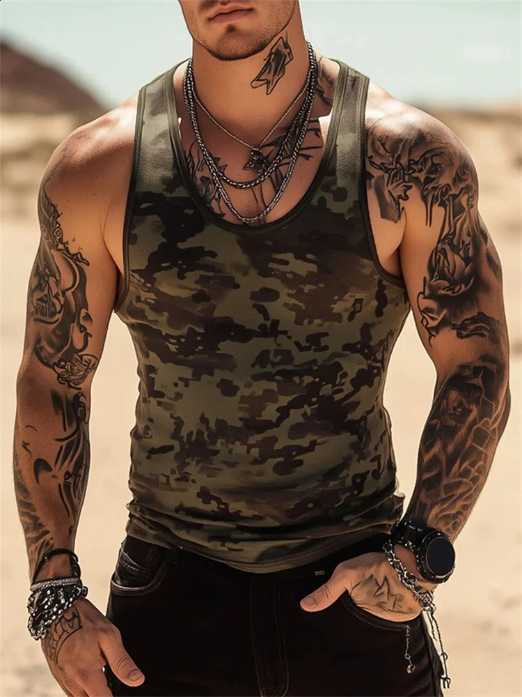 3D Camouflage Printed Mens Tank Top Outdoor Running And Sports Mens Loose Sleeveless T-shirt Summer Daily Casual Mens T-shirt 260723BJ