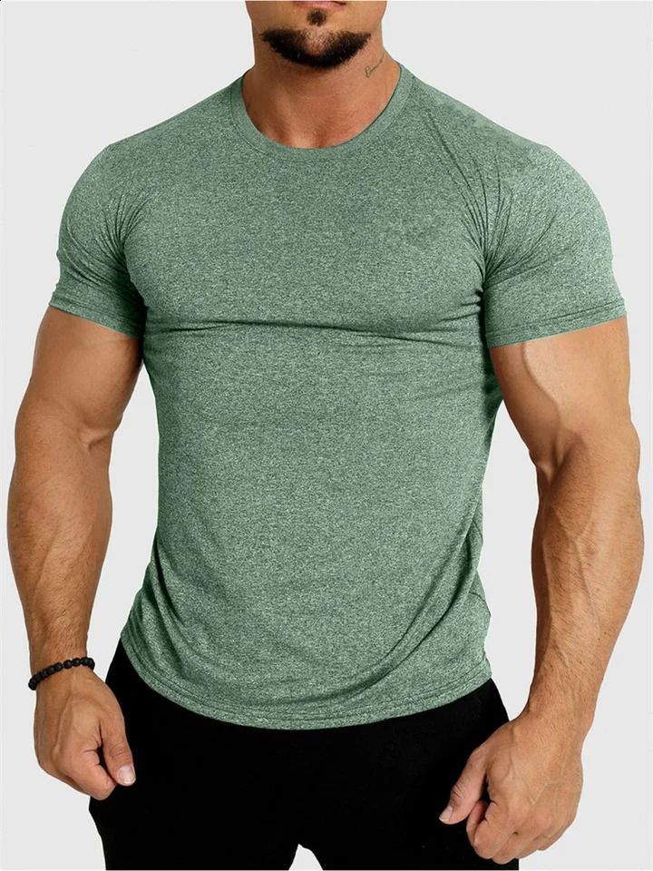 Tight sports shirt quick drying fitness sportswear short sleeve tops running Training summer jogging gym T shirts men 260723