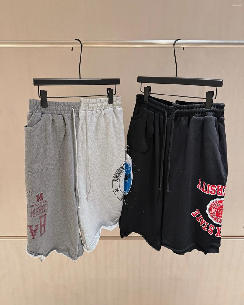 Men's Shorts 26ss Printed Women Men Oversized Ripped Lrregular Contrasting Colors Patchwork Washed Seven-inch Cotton