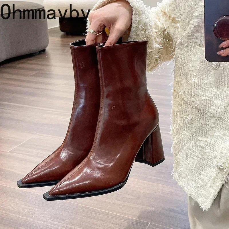 Winter ner Ankle Boots Fashion Back Zippers Pointed Toe Ladies Elegant Short Plush Short Boots High Heel Womens Footwear 260724