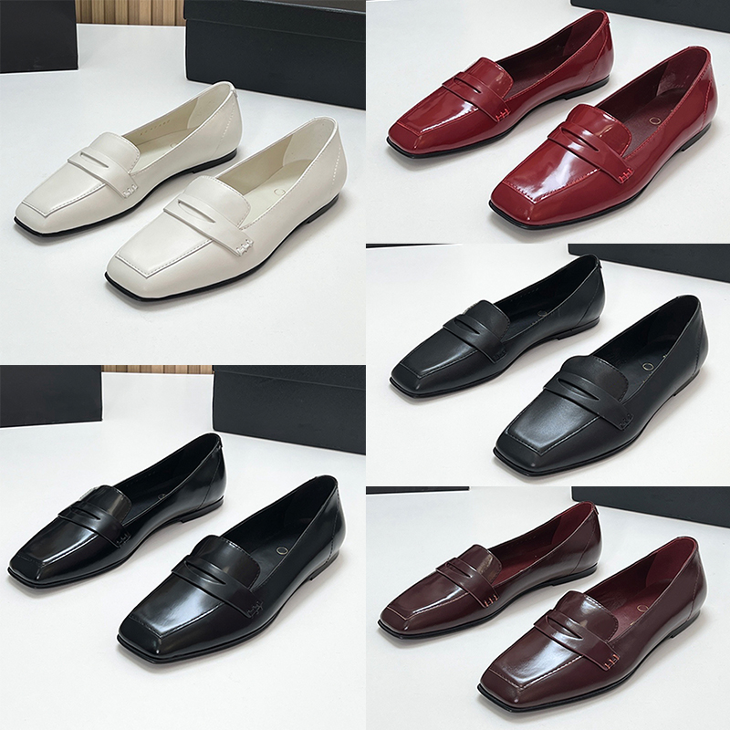 Fall Winter 2026 Pre Collection Womens CC Shiny Calfskin Moccasins Designers Square Toe Loafers Elegant Leather Band Upper Classic Boat Shoes Genuin
